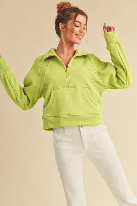 Drea Half-Zip Hoodie Lime Hoodies