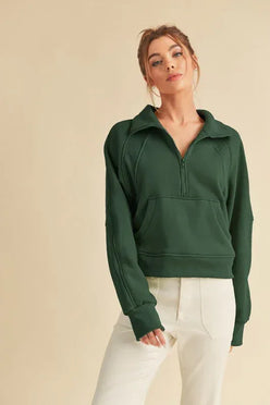 Aemi + Co Funnel Neck Half Zip Sweatshirt - DAVERRI FASHIONS