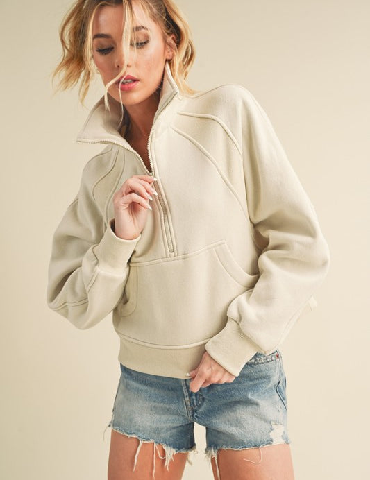 BONE S Aemi + Co Funnel Neck Half Zip Sweatshirt | Sweatshirts Daverri Fashions