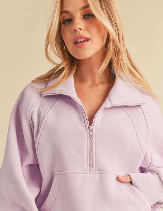LAVENDER S Aemi + Co Funnel Neck Half Zip Sweatshirt | Sweatshirts Daverri Fashions