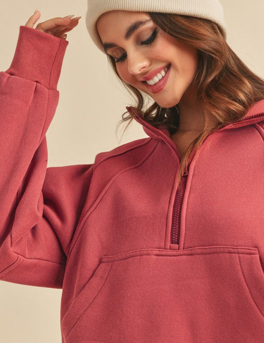 BERRY S Aemi + Co Funnel Neck Half Zip Sweatshirt | Sweatshirts Daverri Fashions