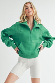 LILY PAD S Aemi + Co Funnel Neck Half Zip Sweatshirt | Sweatshirts Daverri Fashions