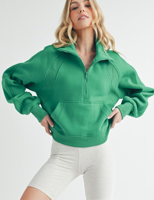 LILY PAD S Aemi + Co Funnel Neck Half Zip Sweatshirt | Sweatshirts Daverri Fashions