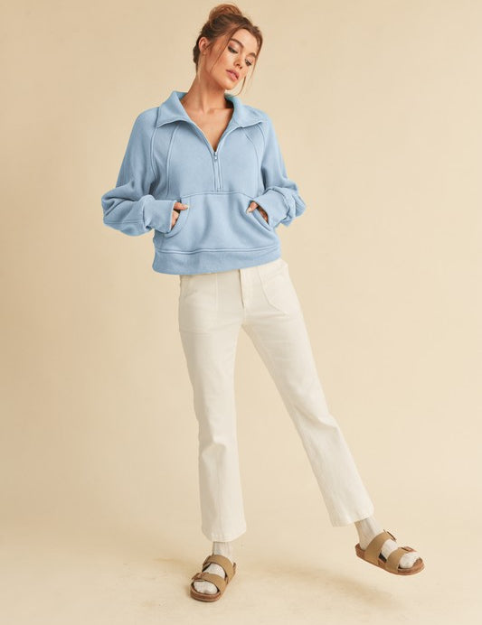 Aemi + Co Funnel Neck Half Zip Sweatshirt | Sweatshirts Daverri Fashions
