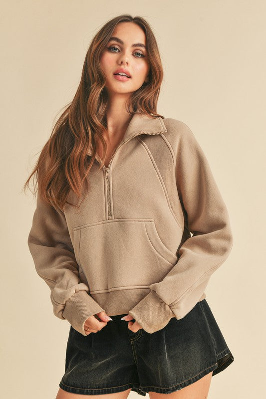 Aemi + Co Funnel Neck Half Zip Sweatshirt OAT S Sweatshirts