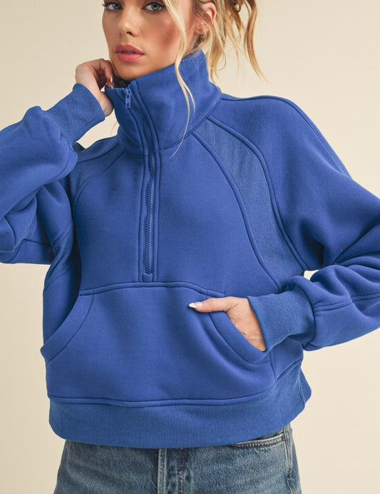 COBALT S Aemi + Co Funnel Neck Half Zip Sweatshirt | Sweatshirts Daverri Fashions