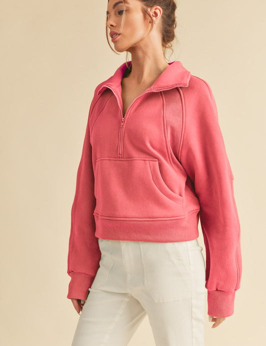 CORAL S Aemi + Co Funnel Neck Half Zip Sweatshirt | Sweatshirts Daverri Fashions