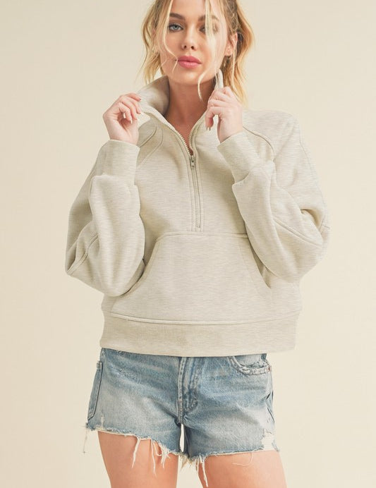 HEATHER BONE S Aemi + Co Funnel Neck Half Zip Sweatshirt | Sweatshirts Daverri Fashions