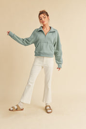 PALE BLUE S Aemi + Co Funnel Neck Half Zip Sweatshirt | Sweatshirts Daverri Fashions
