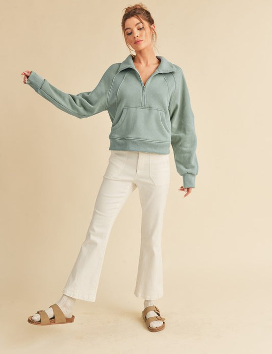 PALE BLUE S Aemi + Co Funnel Neck Half Zip Sweatshirt | Sweatshirts Daverri Fashions