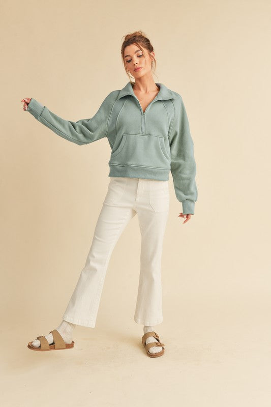 Aemi + Co Funnel Neck Half Zip Sweatshirt PALE BLUE S Sweatshirts