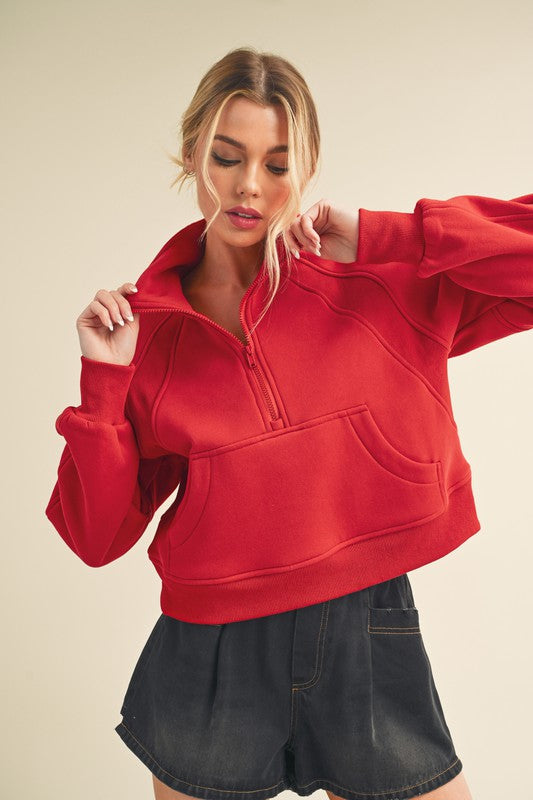 Aemi + Co Funnel Neck Half Zip Sweatshirt Tomato S Sweatshirts