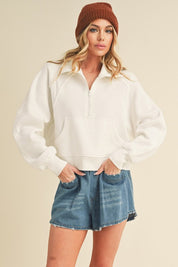 WHITE S Aemi + Co Funnel Neck Half Zip Sweatshirt | Sweatshirts Daverri Fashions