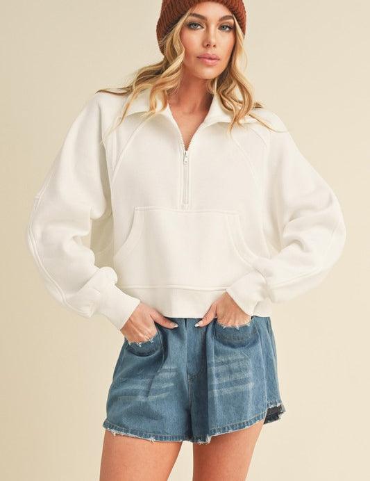 WHITE S Aemi + Co Funnel Neck Half Zip Sweatshirt | Sweatshirts Daverri Fashions