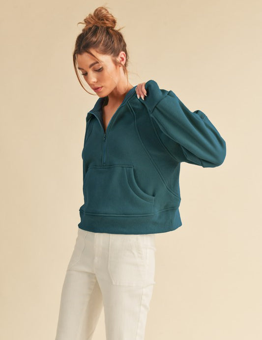 TEAL S Aemi + Co Funnel Neck Half Zip Sweatshirt | Sweatshirts Daverri Fashions