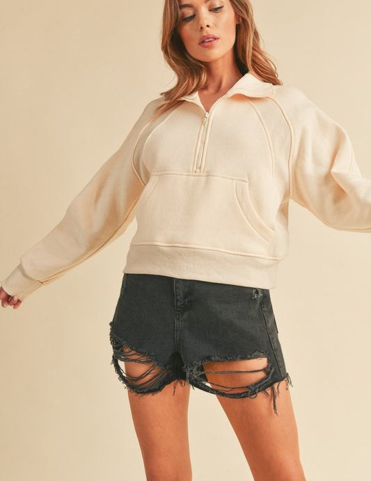 CHAMPAGNE S Aemi + Co Funnel Neck Half Zip Sweatshirt | Sweatshirts Daverri Fashions