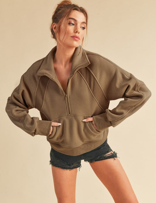 BROWN S Aemi + Co Funnel Neck Half Zip Sweatshirt | Sweatshirts Daverri Fashions