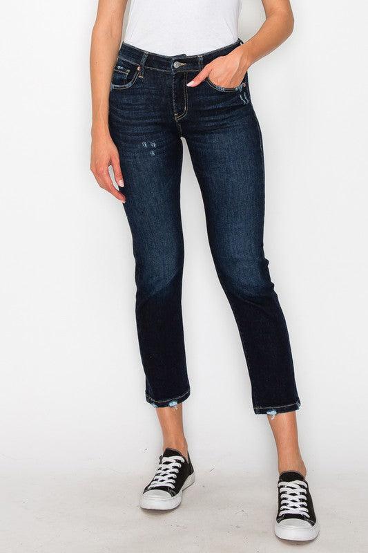 HIGH RISE SKINNY STRAIGHT JEANS DARK STONE WASH