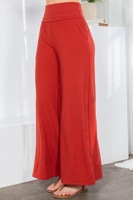 Wide Leg Ribbed Pants with Side Pockets Pants