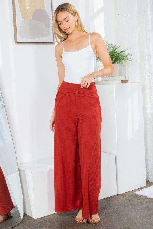 Wide Leg Ribbed Pants with Side Pockets Pants