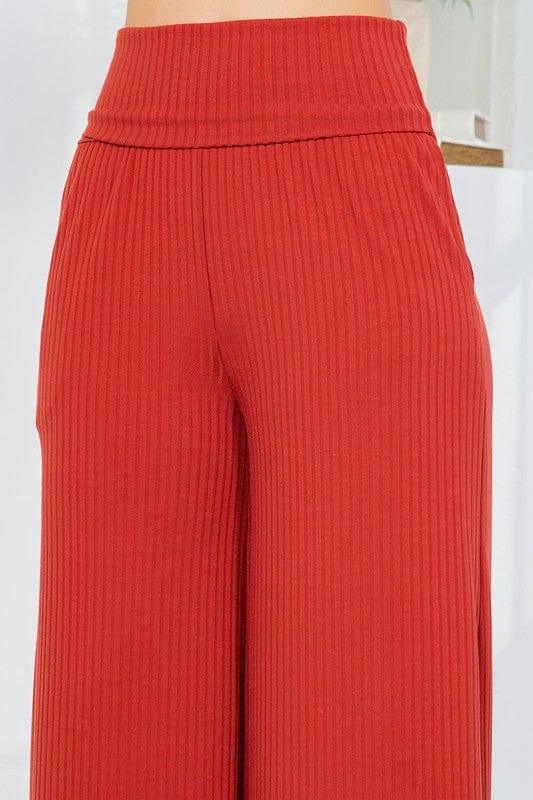 Wide Leg Ribbed Pants with Side Pockets Pants