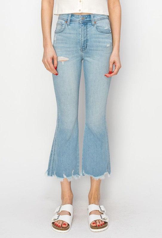 HIGH RISE CROP FLARE JEANS LIGHT STONE