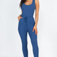 Ribbed Sleeveless Drawstring Jumpsuit Blue haze Jumpsuits