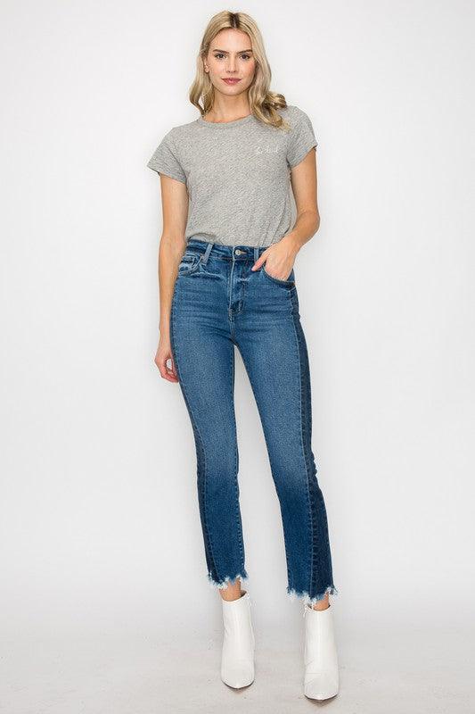 PLUS SIZE - HIGH RISE SLIM STRAIGHT JEANS MEDIUM STONE WASH