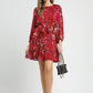 Umgee Ruffled Hem Printed Balloon Sleeve Dress Mini Dresses