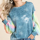 BiBi tie-dye French terry top with long sleeves and denim shorts