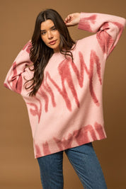 Gilli Long Sleeve Spray Print Sweater Pink Sweaters