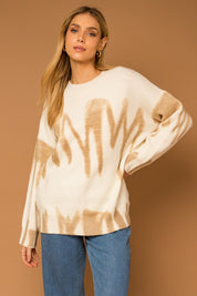 Gilli Long Sleeve Spray Print Sweater CREAM-TAUPE S Sweaters