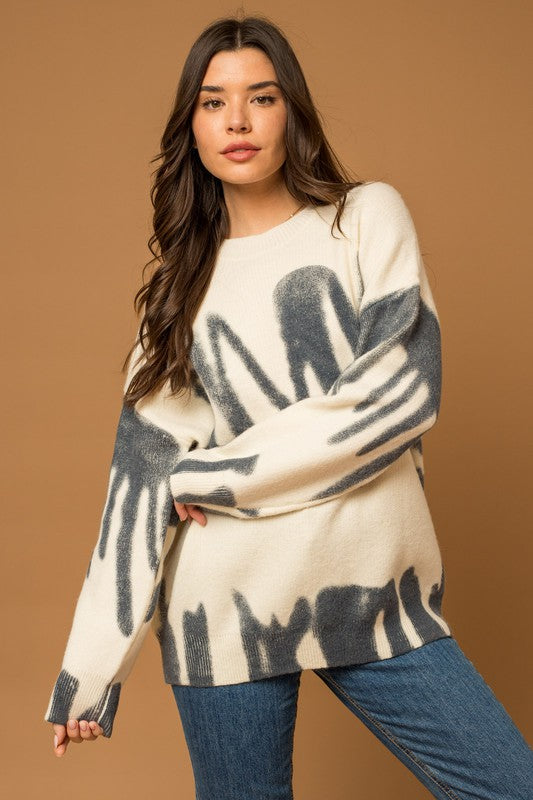 Gilli Long Sleeve Spray Print Sweater CREAM-BLUE L Sweaters