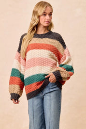 BiBi Stripes Color Block Chunky Sweater | Sweaters Daverri Fashions