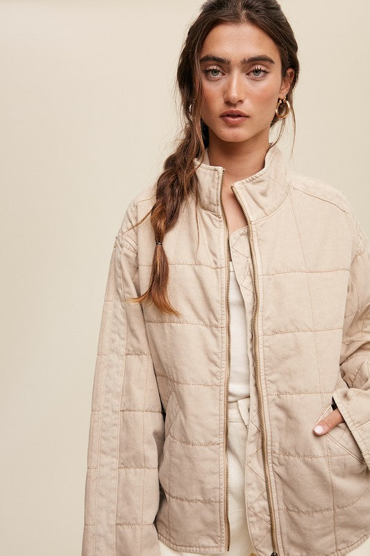 Quilted Denim Jacket Milk Tea Jackets