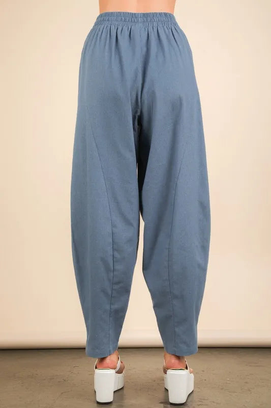 VERY J Denim Blue Solid Barrel Comfy Woven Pants Pants