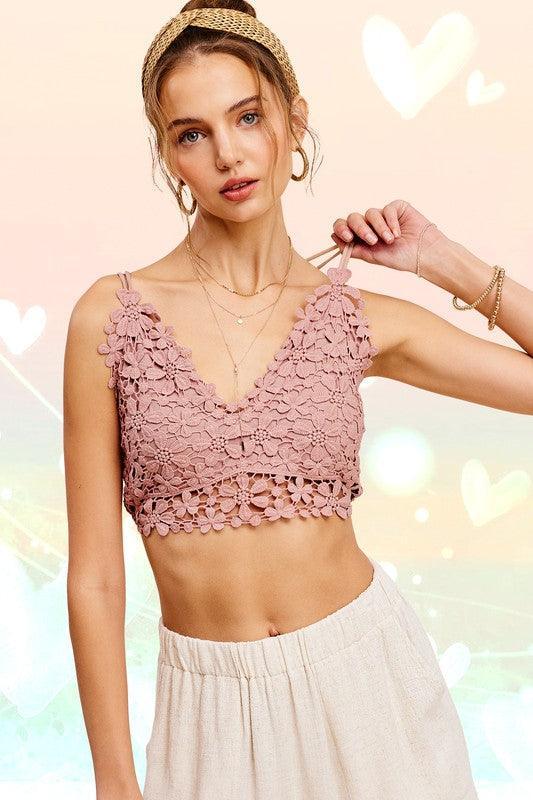 Crochet Lace Bralette Top MAUVE Bralette Tops