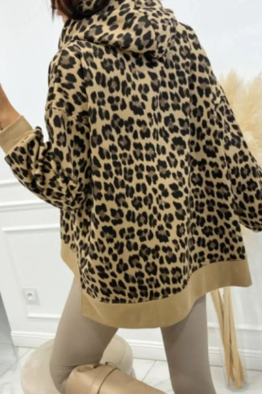 Leopard Dropped Shoulder Hoodie - DAVERRI FASHIONS