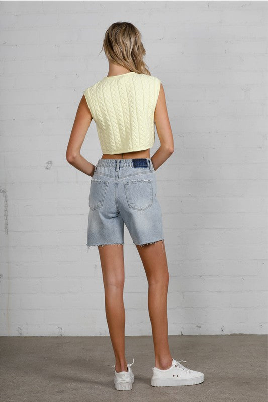 Button Down Raw Hem Denim Shorts Denim Shorts