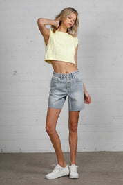 Button Down Raw Hem Denim Shorts | Denim Shorts Daverri Fashions