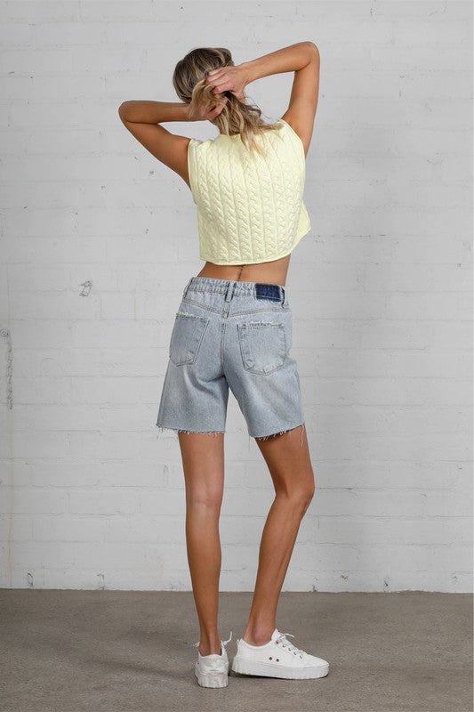 Button Down Raw Hem Denim Shorts Denim Shorts