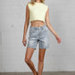 Button Down Raw Hem Denim Shorts MEDIUM Denim Shorts