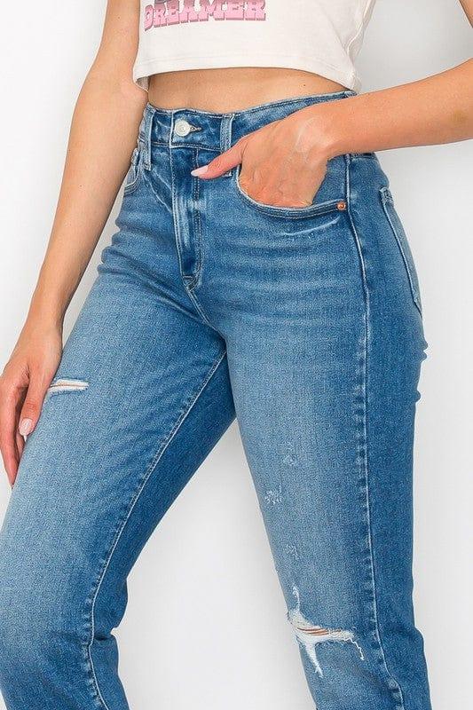 Tapered Leg Stone Wash High Rise Jeans Jeans