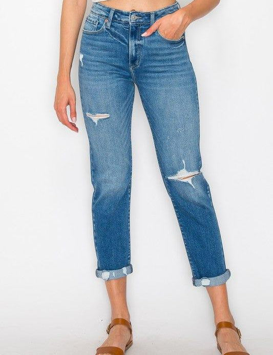 Tapered Leg Stone Wash High Rise Jeans MEDIUM STONE WASH Jeans