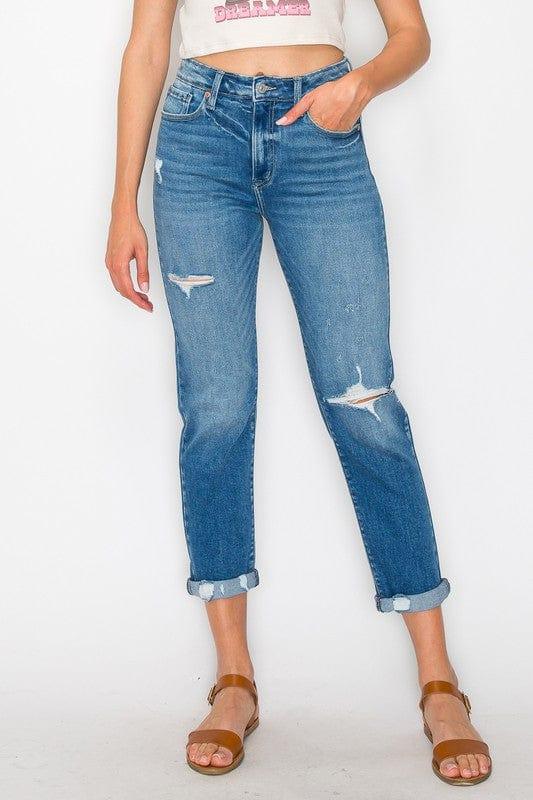 Tapered Leg Stone Wash High Rise Jeans MEDIUM STONE WASH Jeans