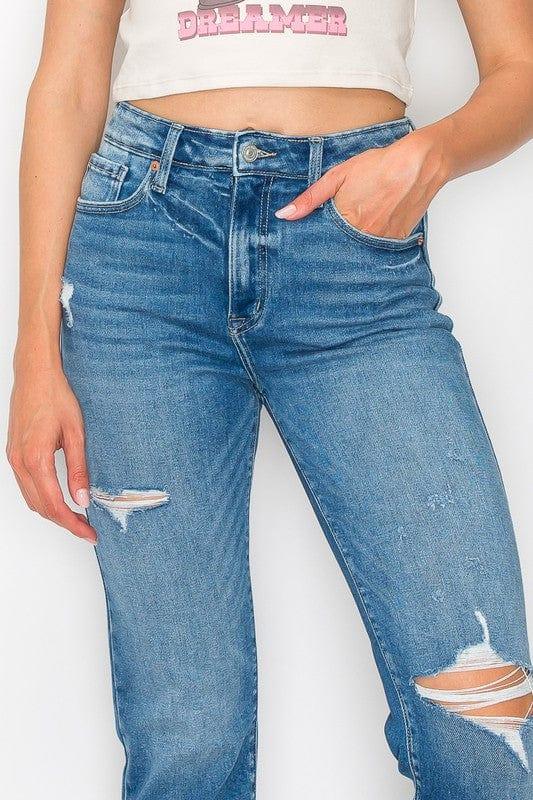 Tapered Leg Stone Wash High Rise Jeans Jeans