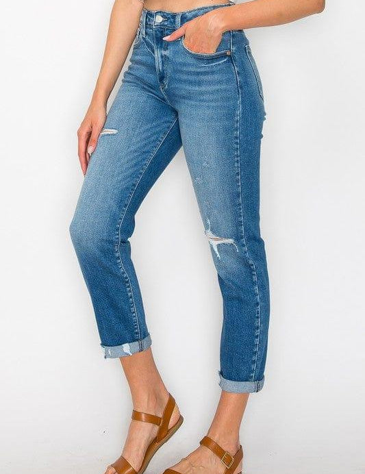 Tapered Leg Stone Wash High Rise Jeans Jeans