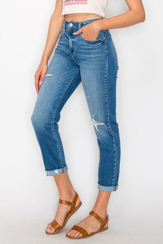 Tapered Leg Stone Wash High Rise Jeans Jeans