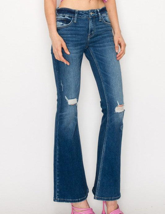 PLUS SIZE - LOW RISE STRETCH VINTAGE FLARE JEANS