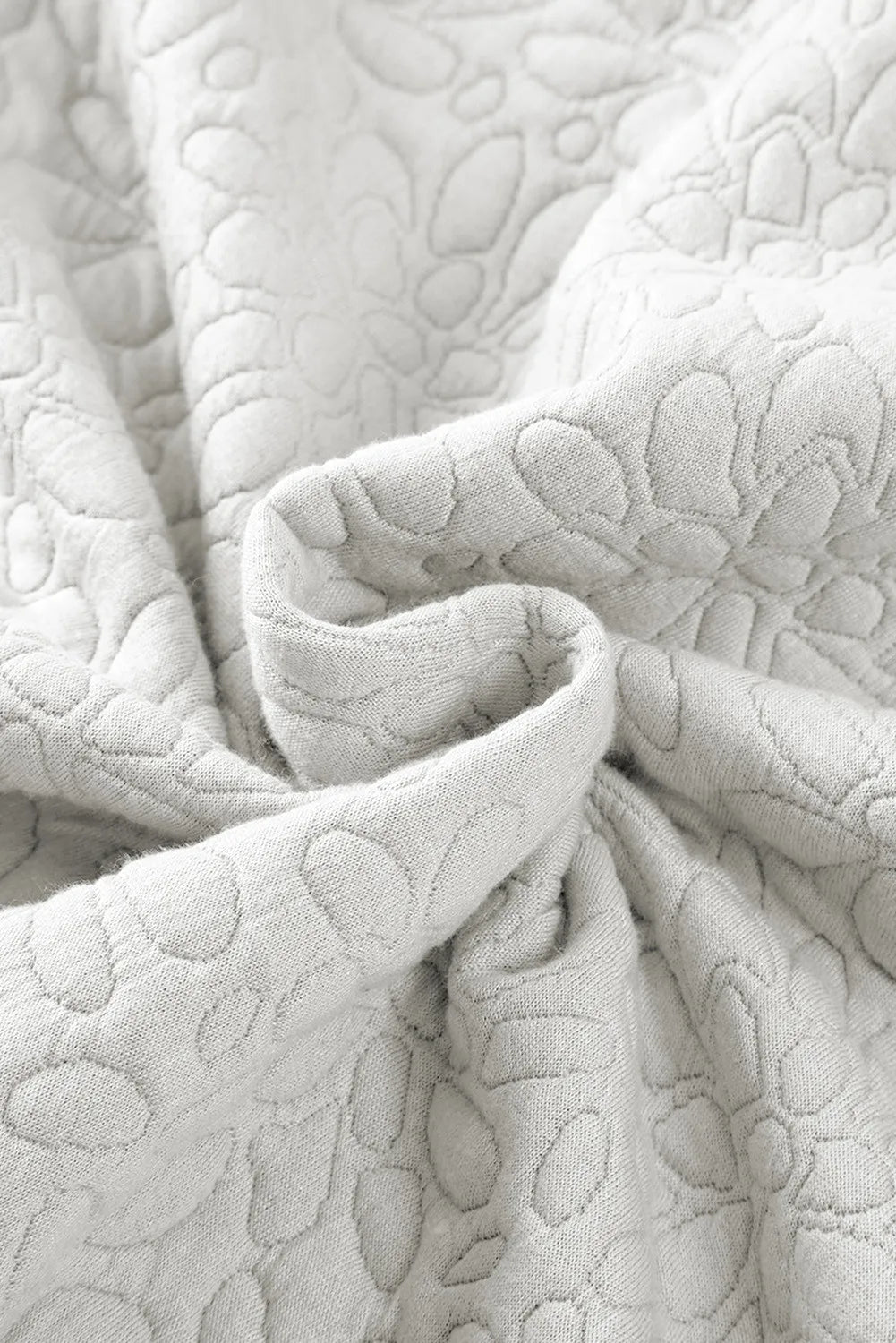 Women’s Baseball Collar Floral Quilted Jacket in off-white leaf pattern